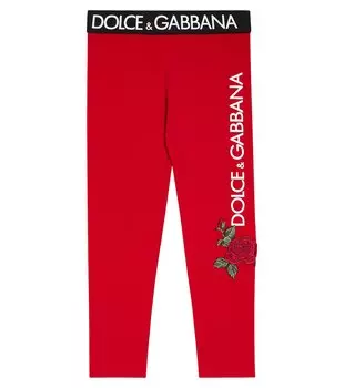 Леггинсы с цветочной аппликацией и логотипом Dolce&Gabbana Kids, красный