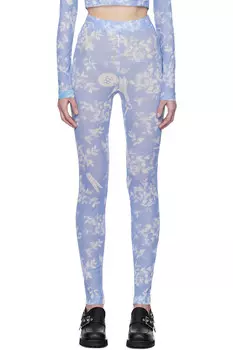 Леггинсы с цветочным принтом из сетки Moschino Jeans, синий