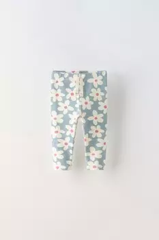 Леггинсы с цветочным рисунком в ребребне ZARA, синий