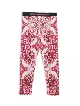 Леггинсы с логотипом Tris Maiolica для маленьких девочек и девочек Dolce&Gabbana, розовый