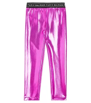 Леггинсы с металлизированным логотипом Balmain Kids, фиолетовый