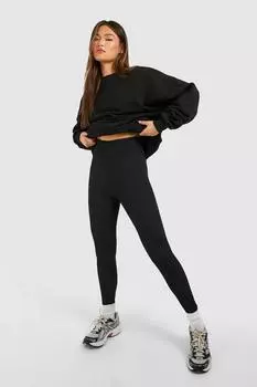 Леггинсы с ребристым поясом boohoo, черный