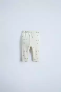 Леггинсы с ребрышками и принтом автомобилей ZARA, экрю