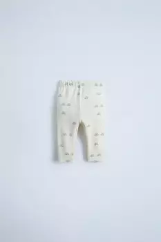 Леггинсы с ребрышками и принтом автомобилей ZARA, экрю