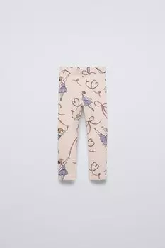 Леггинсы с ребрышками и принтом ZARA, экрю