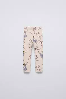 Леггинсы с ребрышками и принтом ZARA, экрю