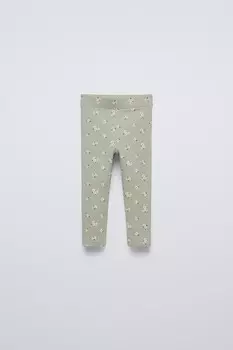 Леггинсы с ребрышками и принтом ZARA, цвет washed green
