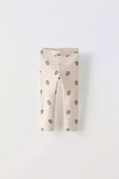Леггинсы с ребрышками и принтом ZARA, цвет stone