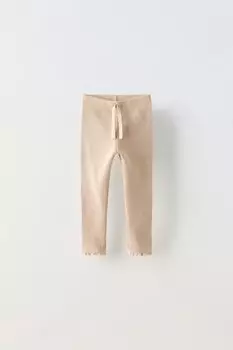 Леггинсы с вафельной текстурой ZARA, светло-бежевый