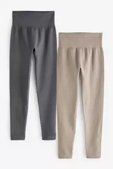 Леггинсы с высокой талией в рубчик, 2 пары Next, серый