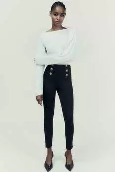 Леггинсы с золотыми кнопками ZARA, черный