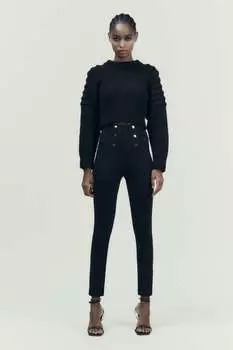Леггинсы с золотыми кнопками ZARA, черный