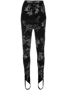 Леггинсы со штрипками и принтом Love Philipp Plein, черный