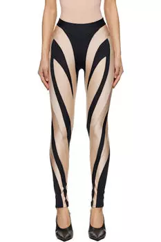 Леггинсы спирального кроя черного и бежевого цвета Mugler