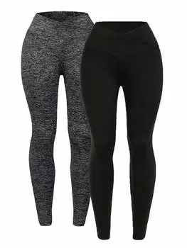 Леггинсы спортивные для йоги, черный / серый