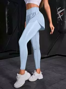 Леггинсы спортивные Shein с высокой талией, синий / белый