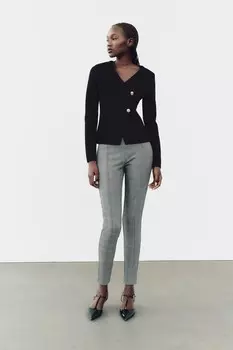 Леггинсы в клетку со средней талией ZARA, серый