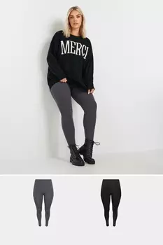 Леггинсы в рубчик, 2 пары Yours Curve, черный