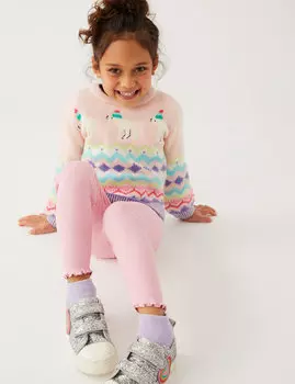 Леггинсы в рубчик из хлопка (2–8 лет) Marks & Spencer, розовый