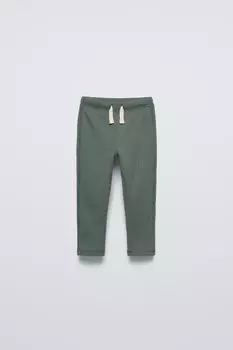 Леггинсы в рубчик однотонные ZARA, зелено-сухой