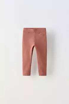 Леггинсы в рубчик с этикеткой ZARA, красновато-коричневый