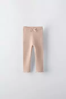 Леггинсы в рубчик с бантом ZARA, бежево-розовый