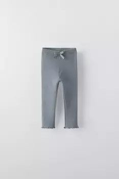 Леггинсы в рубчик с бантом ZARA, синий/серый