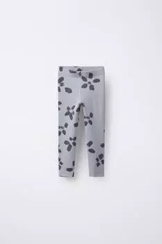 Леггинсы в рубчик с цветочным принтом ZARA, цвет Grey/Blue