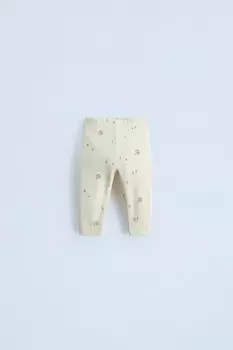 Леггинсы в рубчик с принтом грибов ZARA, экрю