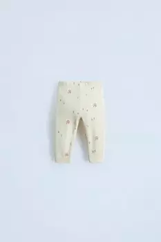 Леггинсы в рубчик с принтом грибов ZARA, экрю