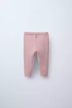 Леггинсы в рубчик с пуговицами ZARA, розовый