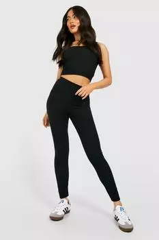 Леггинсы в рубчик с высокой талией boohoo, черный