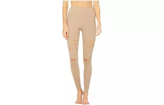 Леггинсы Warrior с высокой талией и разрывами. Спортивные брюки для женщин Alo Yoga, Gravel/Gravel