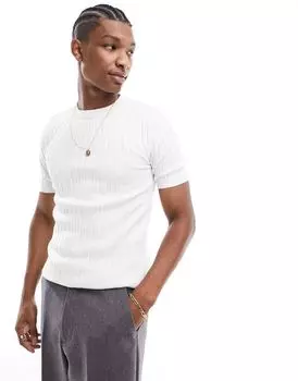 Легкая белая футболка узкого кроя в рубчик ASOS