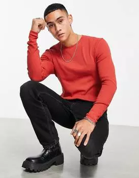 Легкая бордовая футболка в рубчик с длинными рукавами ASOS DESIGN