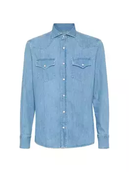 Легкая джинсовая рубашка в стиле вестерн Easy Fit Brunello Cucinelli, цвет light denim