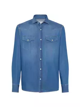 Легкая джинсовая рубашка в стиле вестерн Easy Fit Brunello Cucinelli, цвет dark denim