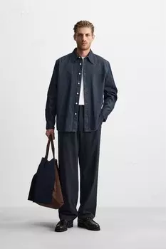 Легкая джинсовая рубашка ZARA, синий