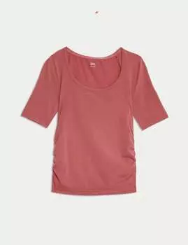 Легкая футболка для йоги с круглым вырезом и сборками Goodmove, цвет Berry