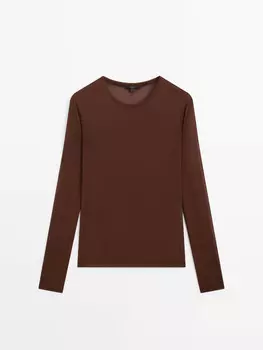 Легкая футболка из шелкового модала с длинными рукавами Massimo Dutti, коричневый