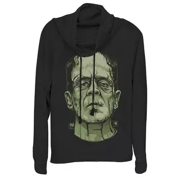 Легкая футболка Junior's Universal Monsters Frankenstein Face с воротником-хомутом и рисунком с длинными рукавами Licensed Character, черный