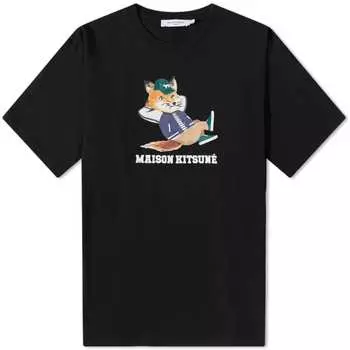 Легкая футболка Maison Kitsune с лисой лисой, черный