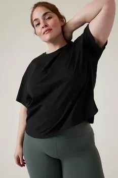 Легкая футболка с круглым вырезом и короткими рукавами из хлопка супима Athleta, черный