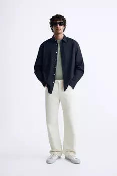 Легкая хлопковая рубашка ZARA, темно-синий