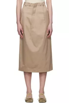 Легкая хлопковая твиловая миди-юбка с вытачками Mm6 Maison Margiela, цвет sand