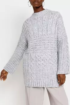 Легкая косая туника оверсайз в стиле пэчворк River Island, серый