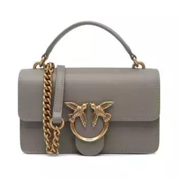 Легкая кожаная маленькая сумка-мессенджер Love one Pinko, серый