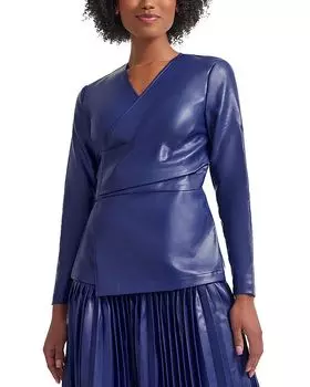 Легкая куртка из искусственной кожи с завязками Misook, синий