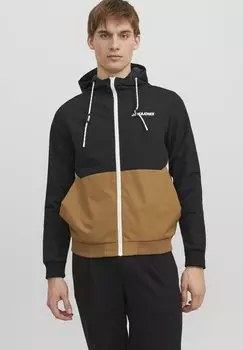 Легкая куртка JJERUSH BLOCKING HOOD Jack & Jones, черный/белый