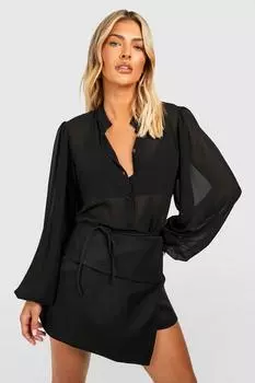 Легкая плавающая блузка с объемными рукавами Boohoo, черный